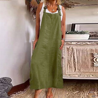 Cotton Linen Overalls Dress for Women  Summer Tank