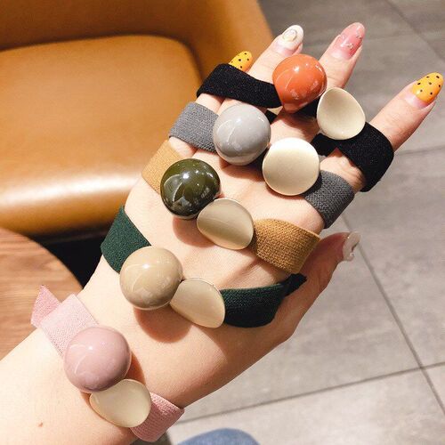 Korea Style Hair Ropes Cute Simple Width Color Metal Ball El