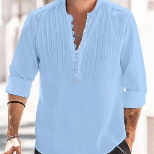 2023 New Mens Casual Blouse Cotton Linen Shirt Loose ops Lo