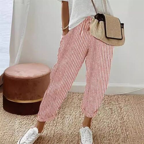 2025 Stand-alone Striped Casual Pants Loose-fit Waist For Wo