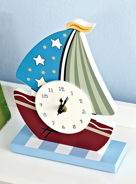 米图宝贝帆船主题装饰品家居小摆件儿童钟表静音创意书桌可爱摆钟