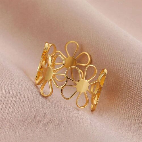 Stainless Steel Ring Vintage Daisies Flowers Open Fashion La