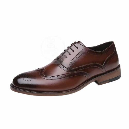 (British business round head leather shoes mens carved Broc