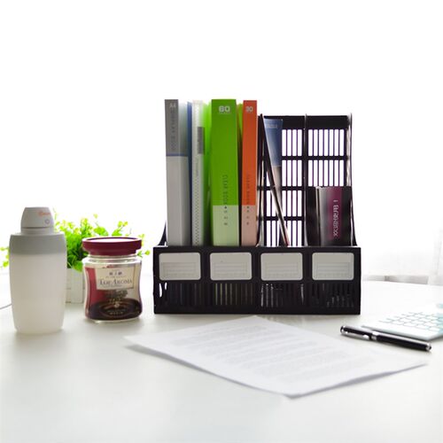 4 Sections Mesh Files Shelf Desktop File Rack Paper Book Hol