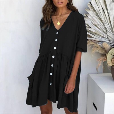 Womens Dress Loose High Waist Draped Half Sleeve Mini