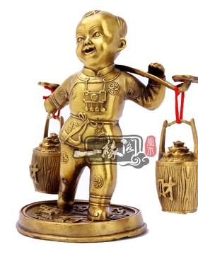 挑财运财童子摆招件送财善财童子家居装饰铜工艺店铺家居礼品摆设