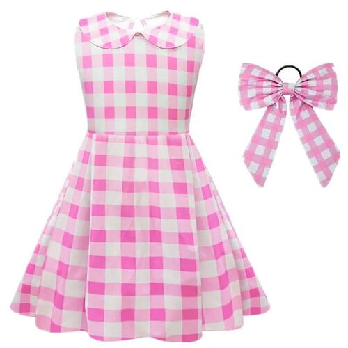 Movie Berbi Dress for Girls Pink Plaid Barbi Cosplay Kids Pr