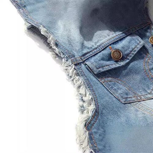 New Arrival Denim Vest Mens Korean Style Slim-fit Light Blu