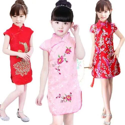 Free shipping Chinese Kid Child Flower Cheongsam Dress girls