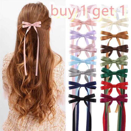Tassel Ribbon Bow Hairpin Polyester Cotton Maillard Chil发夹