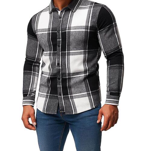 Mens checkered long sleeved shirt with thickened