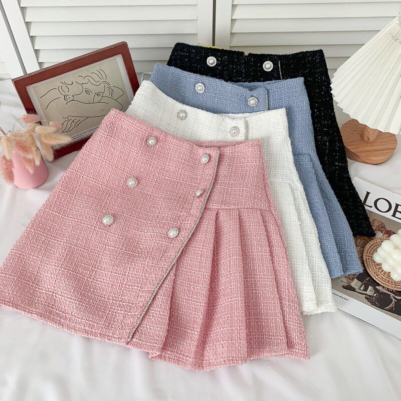 Tweed Skirts for Women Solid High Waist Slimming Skirts Autu图片