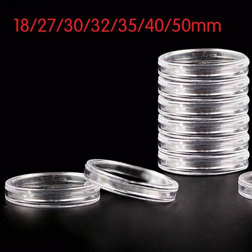 10Pcs/Box Coin Box Clear 18-40mm Round Boxed Holder Plastic
