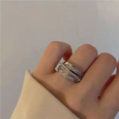 2024 Silver Color Rhinestone Ring Multi-layer Winding Rings