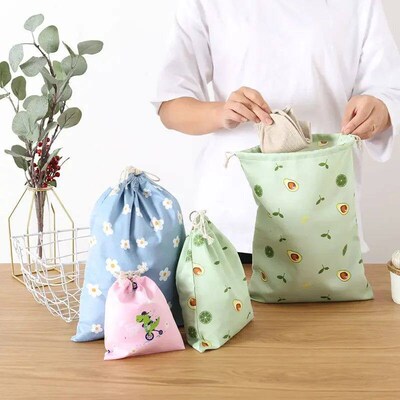 Cute Cotton Travel Storage Bag Drawtring Bag Dutproof Clothe