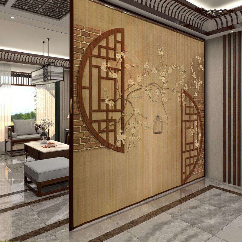 竹帘子门帘隔断折叠推拉家用风屏风商铺简易客厅印花竹帘古典圆门