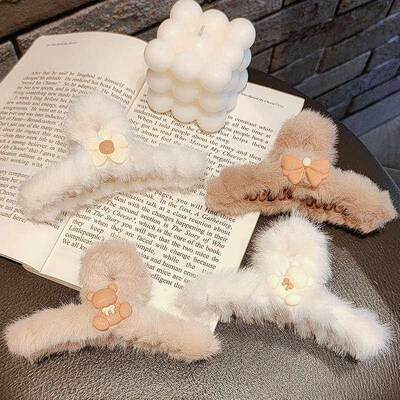 Milk Tea Plush Clip Autumn and Winter Ins Style Hair Clip Ba