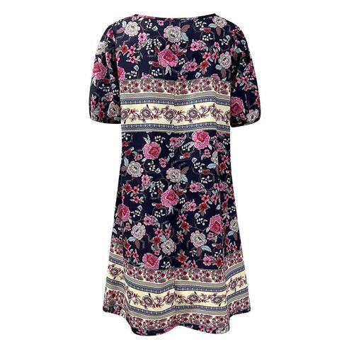 Womens Boho Floral Print Tie Up Dresses 2023 Short Sleeve V