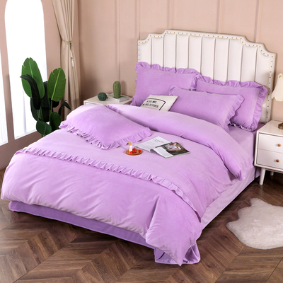 冬季加绒加厚保暖水晶绒被单件纯色珊瑚绒 7x7被罩三件