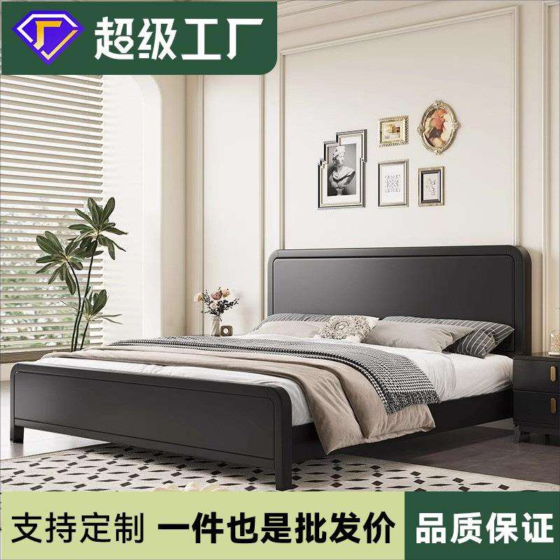 中古风实木双人床复古法式床黑色床美式床主卧民宿南洋风硬靠背床