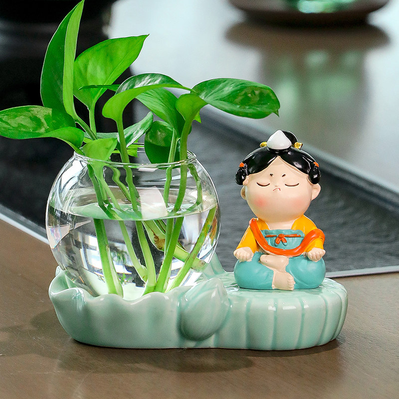 中式卡通唐仕女水培摆设办公室女生工位电脑桌面客厅茶桌可爱摆件