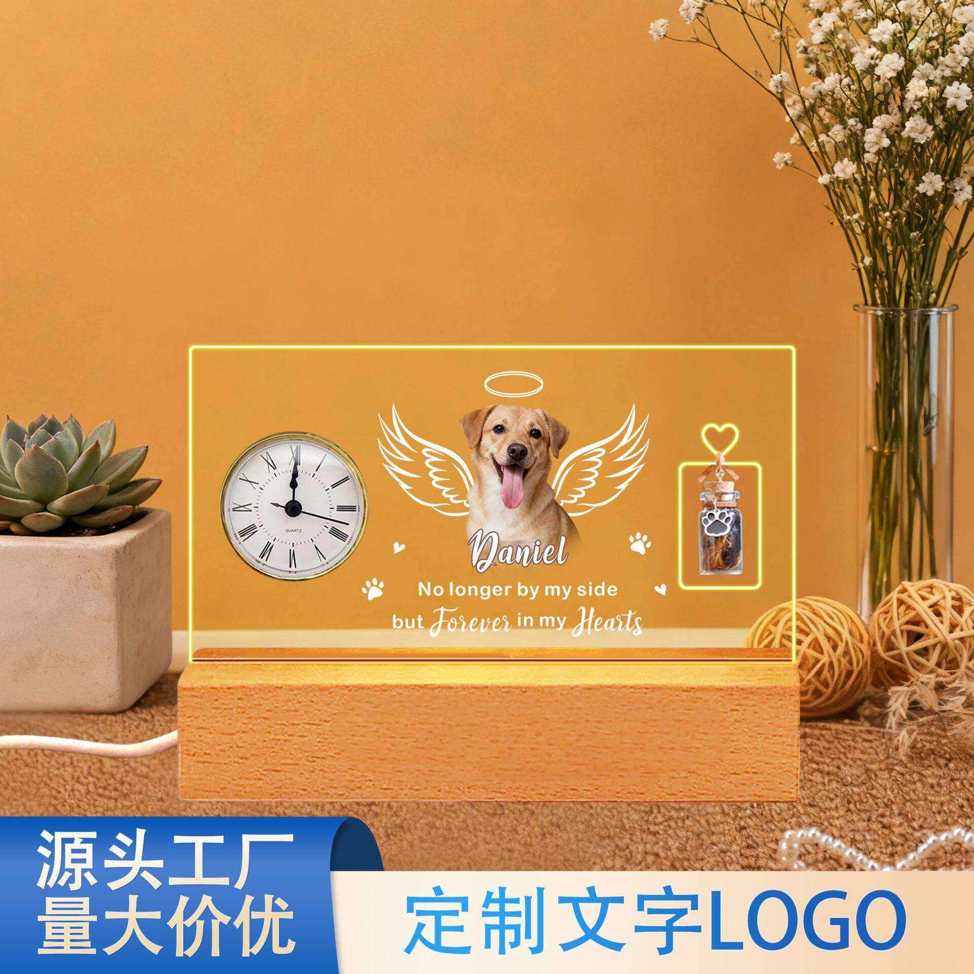 亚马逊跨境创意翅膀个性化照片玻璃Etsy卧室时钟摆台纪念品装饰