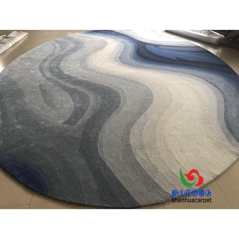 新中式蓝色水墨画圆形大厅接待室贵宾室会议室售楼部地毯客厅餐厅