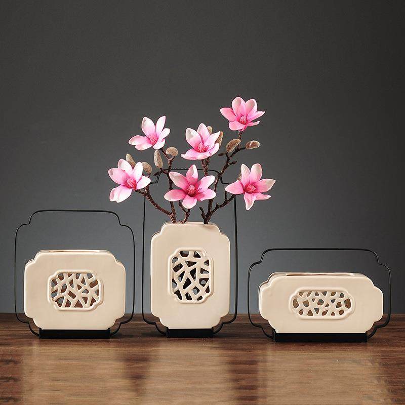现货新中式陶瓷镂空花瓶摆件创意铁艺玄关桌面装饰品插花器,鲜花速递/花卉仿真/绿植园艺,割草机/草坪机,淘宝优惠券,粉丝福利购,淘宝优惠卷