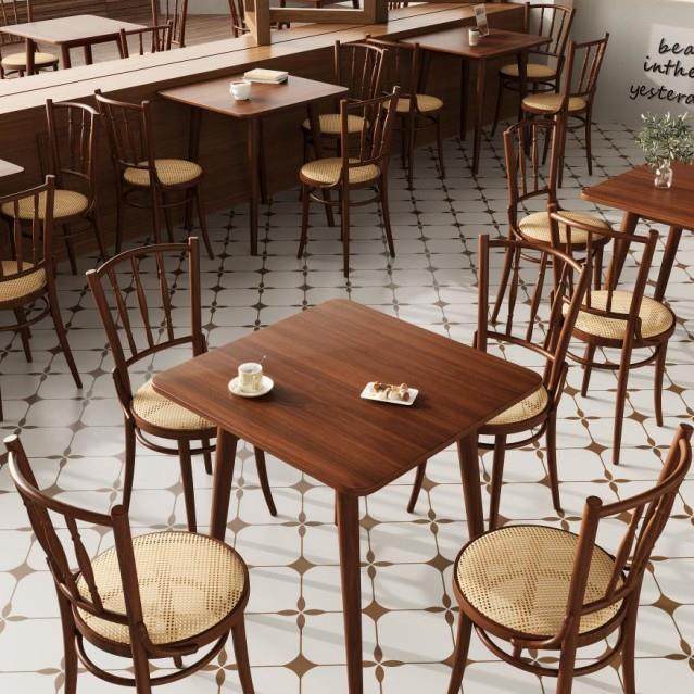 复古实木咖啡厅桌椅美式甜品烘焙店酒吧面馆餐厅奶茶店编藤桌椅