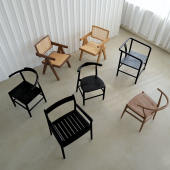 白蜡木实木藤编餐椅碳化圈椅靠背椅办公椅侘寂风中古椅休闲扶手椅