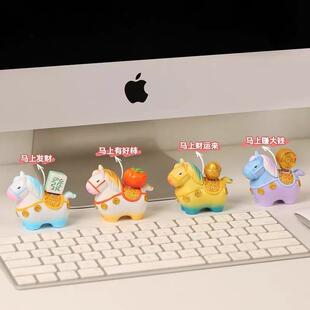 唐三彩小马福福摆件马上有钱转转乐办公室工位装饰品情绪稳定神器