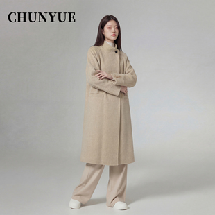 纯阅纯色双面呢羊毛中长款外套2025新款女装系带富家千金大衣冬季