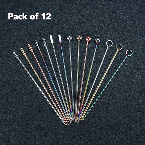 12pcs Cocktail Pick Stainless Steel Fruit Sticks Bar Tools D