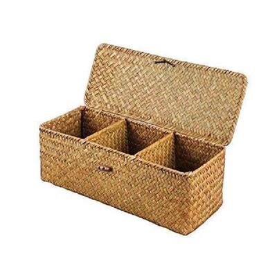 Rectangle+Hand+Woven+Basket+Desktop+Natural+Bamboo+Weaving