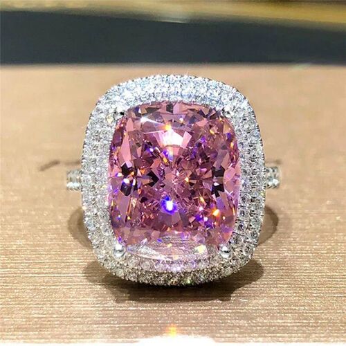 Huitan Personality Big Pink Cubic Zirconia Wedding Rings for