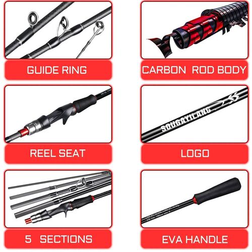 Sougayilang Casting Fishing Rod Reel Set 1.8/2.1m Carbon Fib