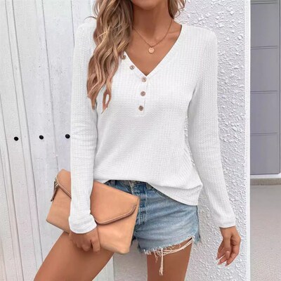 2025 Womens Independent Station Shein V-neck Button Long-sl