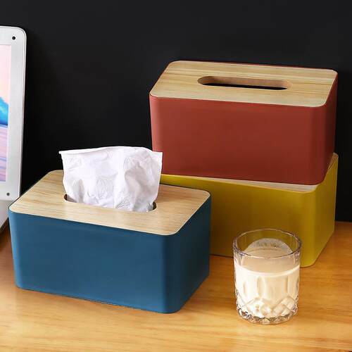 tissue box room paper storage napkin holder 收纳竹盖纸巾盒
