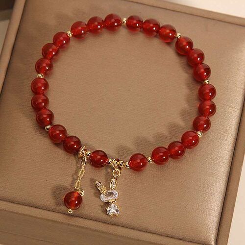New Years Red Agate Crystal Brlet Single Circle Womens Rab