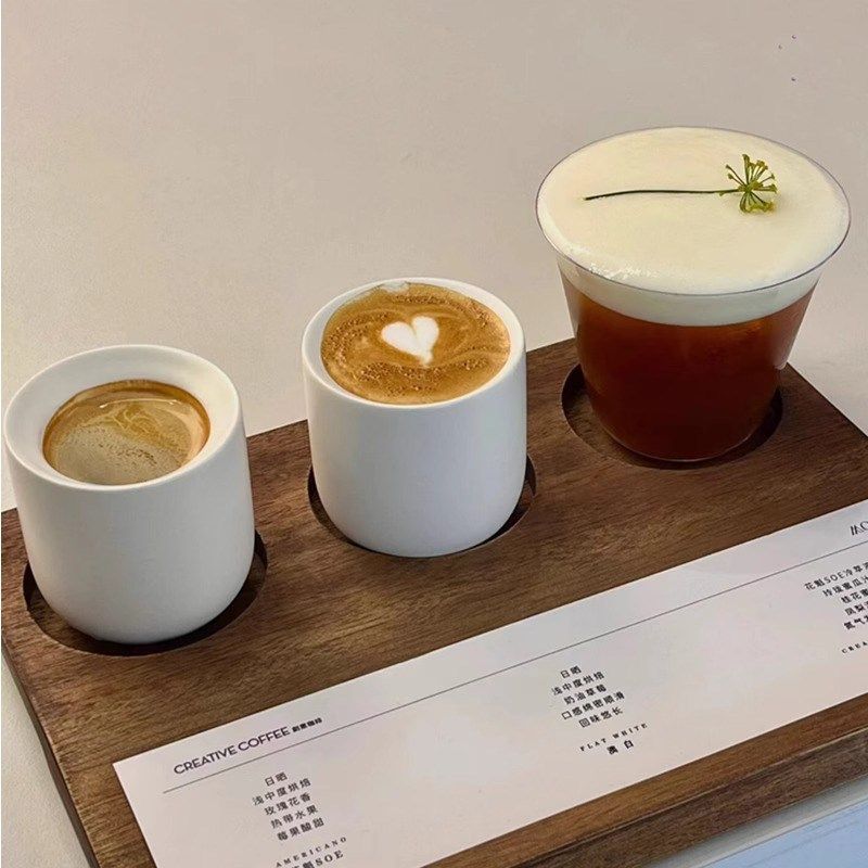一豆三喝咖啡杯装带孔木托盘玻璃冷萃对杯意式浓缩拿铁陶瓷杯子