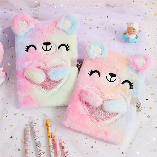 ChildrenS Cartoon Notebooks Plush Cute Bear With Lock Plush