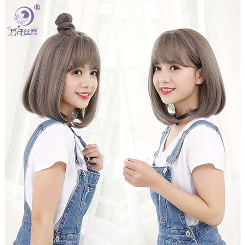 Short hair bobo head wig women wig set air bangs bobo head o