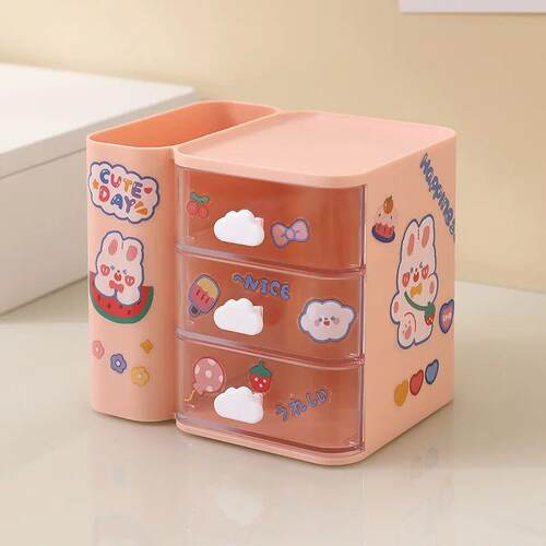 4 Grid Desk Storage Box Desktop Organizer With Drawer Pen Ho