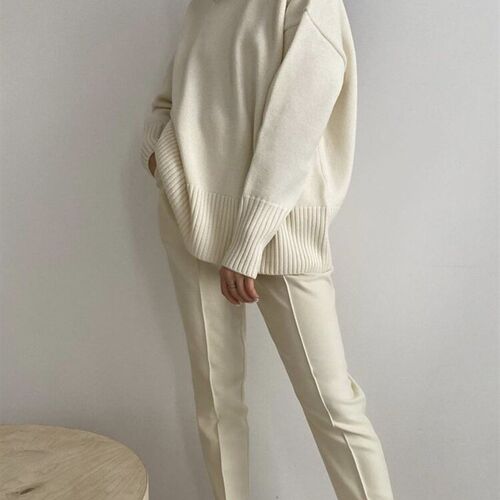 Winter Warm White Oversize Turtleneck Sweaters Women Autumn