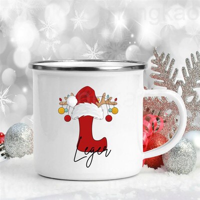 Personalized Christmas Mug Initial with Name Holiday Cup San