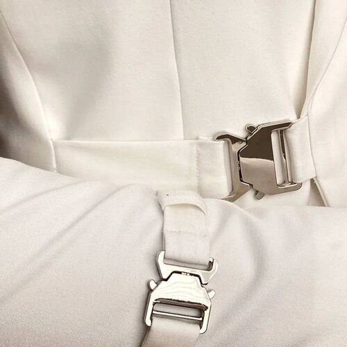 Solid Metal Buckle Decoration Blazer For Men Party Wedding B
