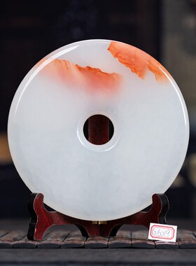 石诚记玉石平安扣摆件小号天然石中式客厅玄关摆设办公室桌面装饰