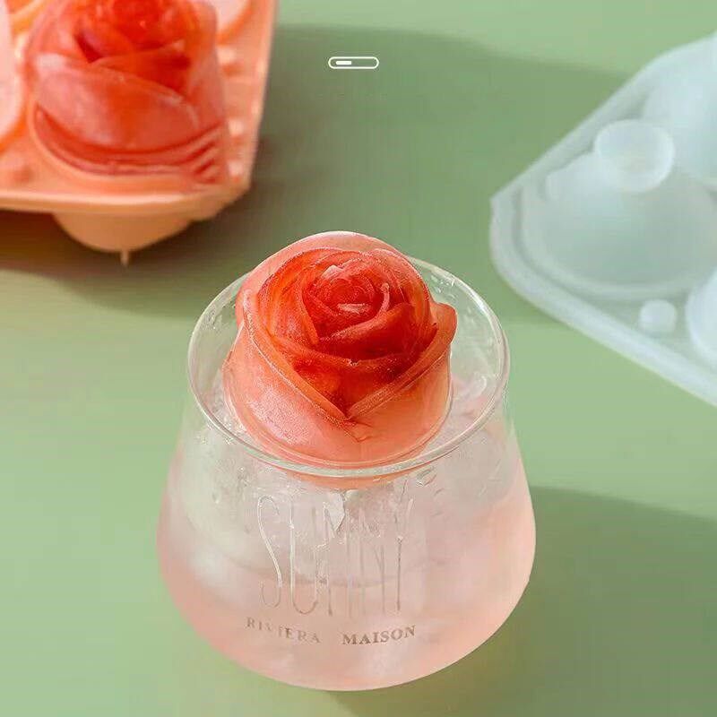 3D Rose Ice Molds 4 Holes Ice Cube Tray Mold Flower Shape Si