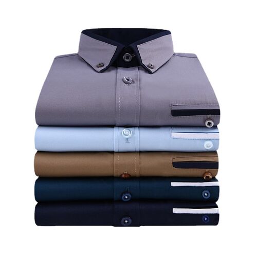 Quality Men Shirt Long Sleeve Twill Solid Striped Dress Busi
