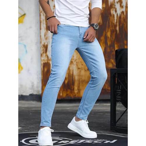 Spring Summer Mens Jeans Ripped Sretch cotton Black Blue Sl